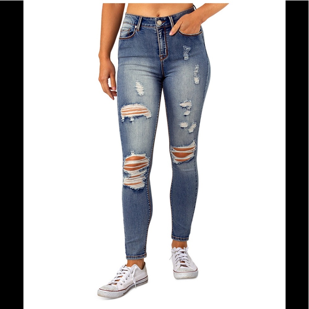 Indigo Rein Juniors' Ripped High Rise Skinny Jeans